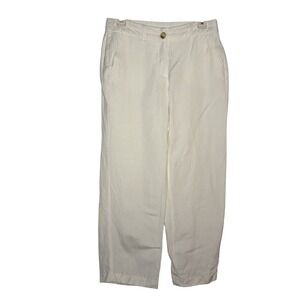 Laura White Linen Blend Ankle Pants Womens 6 Petite Beach Coastal Resortwear